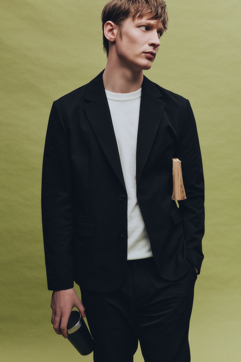 HOMME Noir Blazer en tissu froissé Coupe moderne