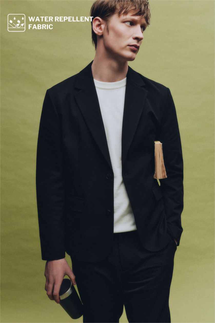 Man Black Modern Fit Crinkle Blazer