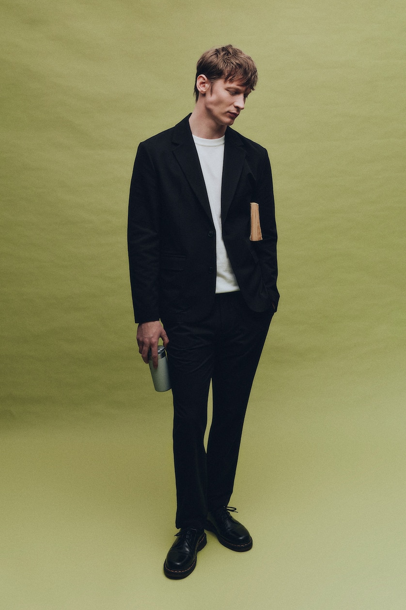 HOMME Noir Blazer en tissu froissé Coupe moderne