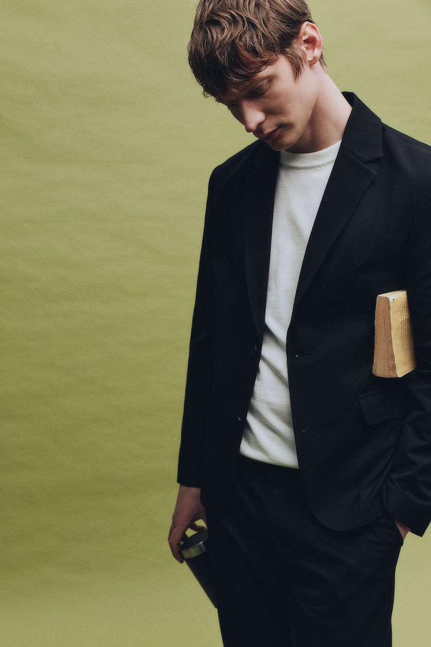 HOMME Noir Blazer en tissu froissé Coupe moderne