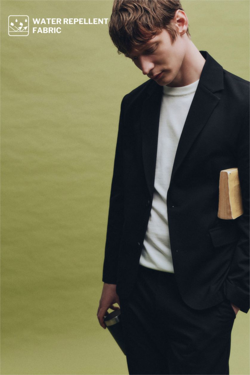 Man Black Modern Fit Crinkle Blazer