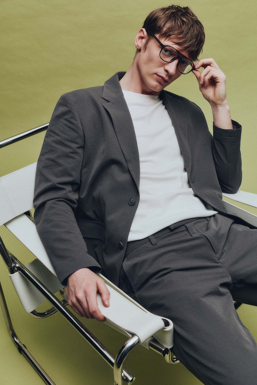 Erkek Gri Modern Fıt Krinkıl Blazer Ceket
