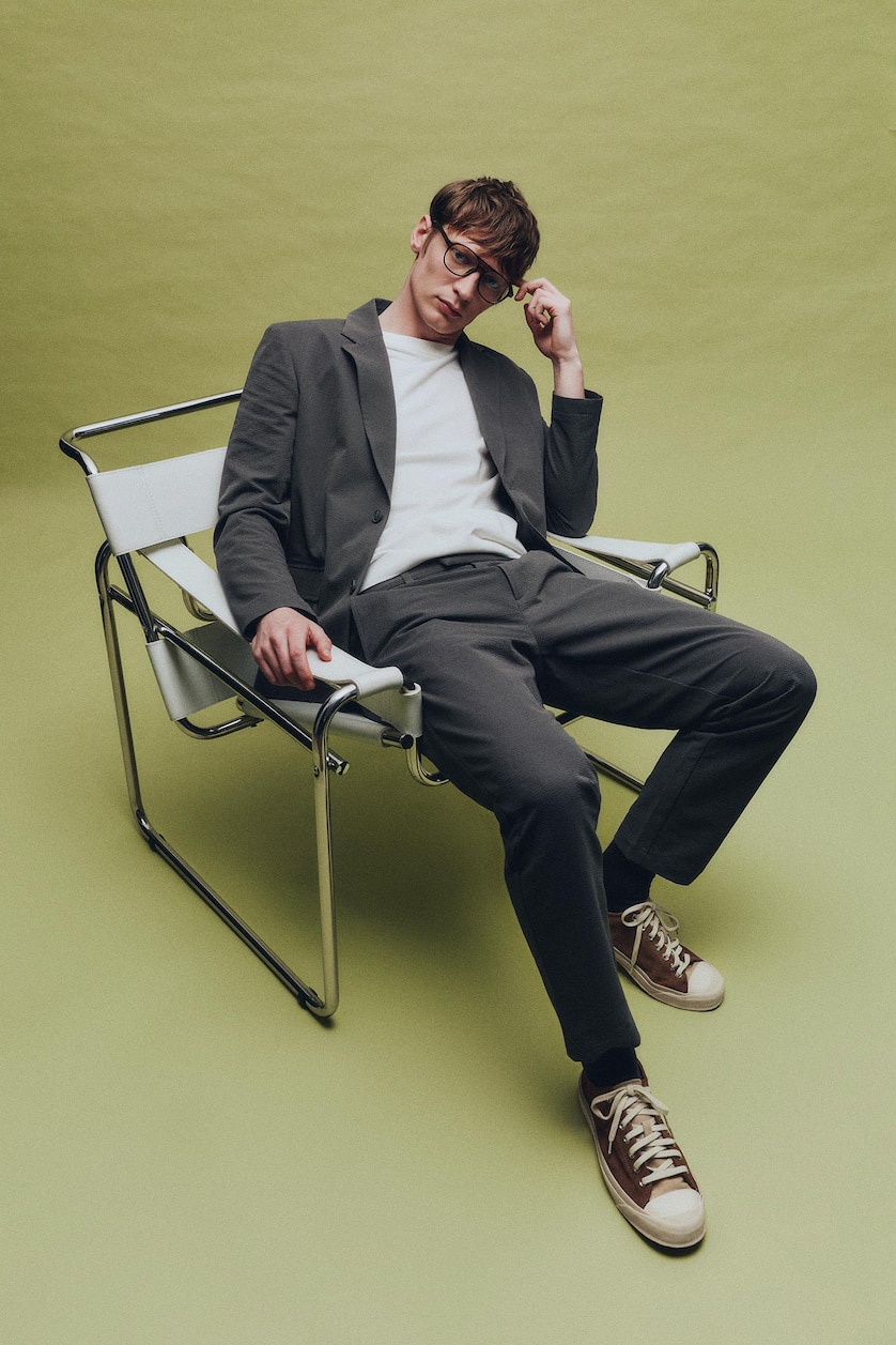 Erkek Gri Modern Fıt Krinkıl Blazer Ceket