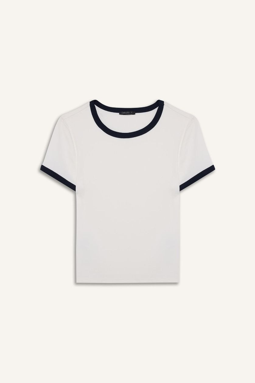 Kadın Kırık Beyaz Fitted Ribana Tişört