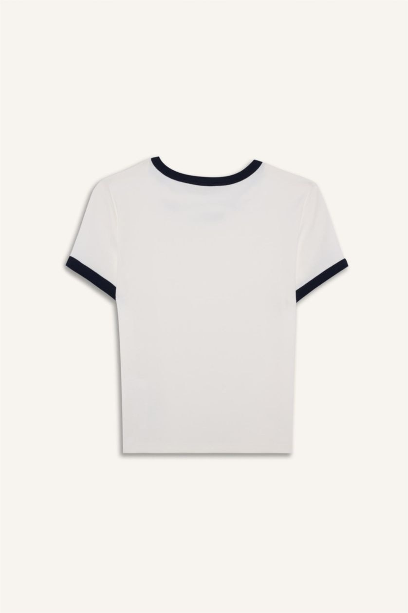 Kadın Kırık Beyaz Fitted Ribana Tişört