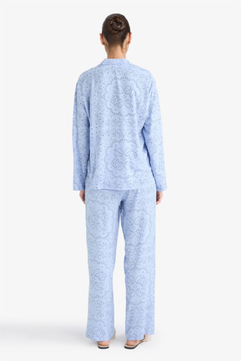 حريمي أزرق فاتح طقم قصة عادية كم طويل من قطعتين