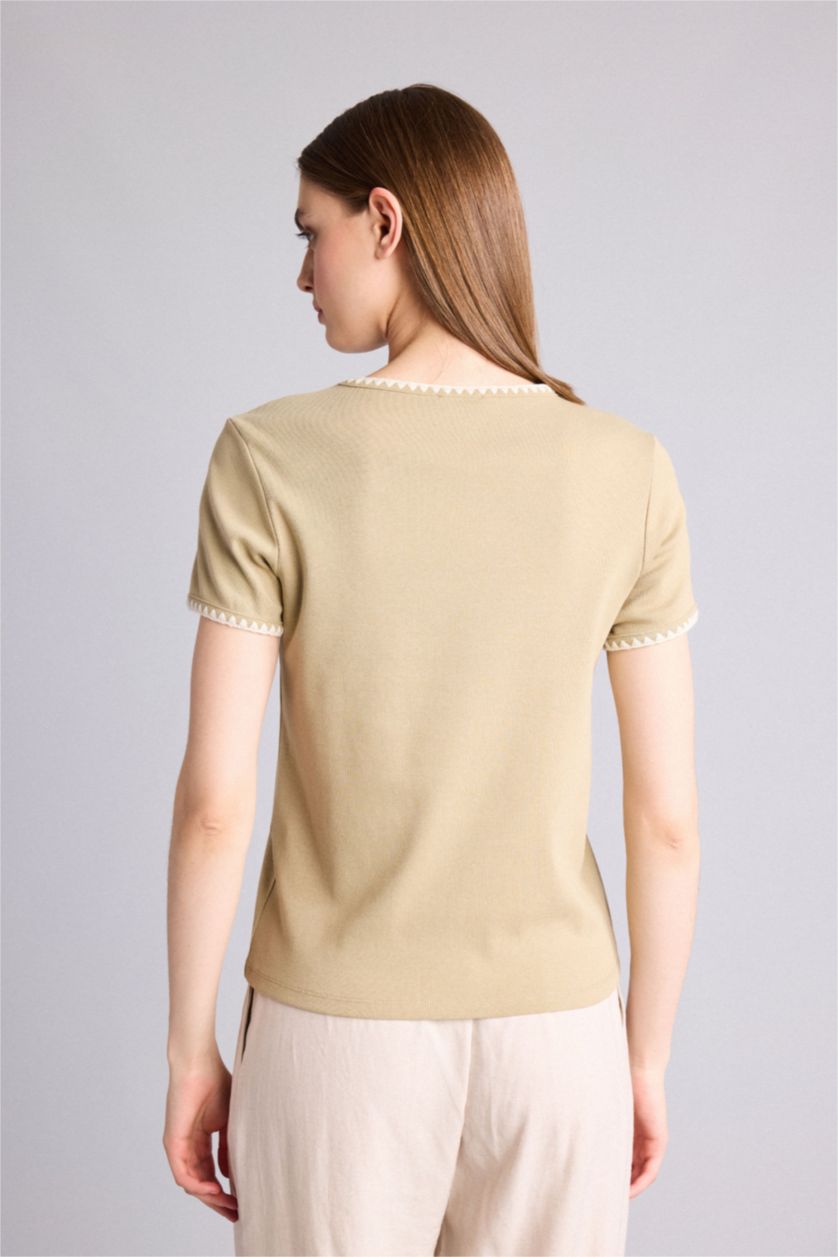 Women Stone Regular Fit Ribana Short Sleeve T-Shirt