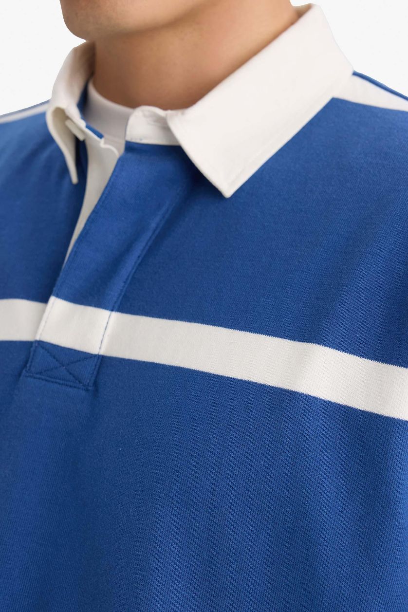 Erkek İndigo %100 Pamuk Çizgili Sweatshirt