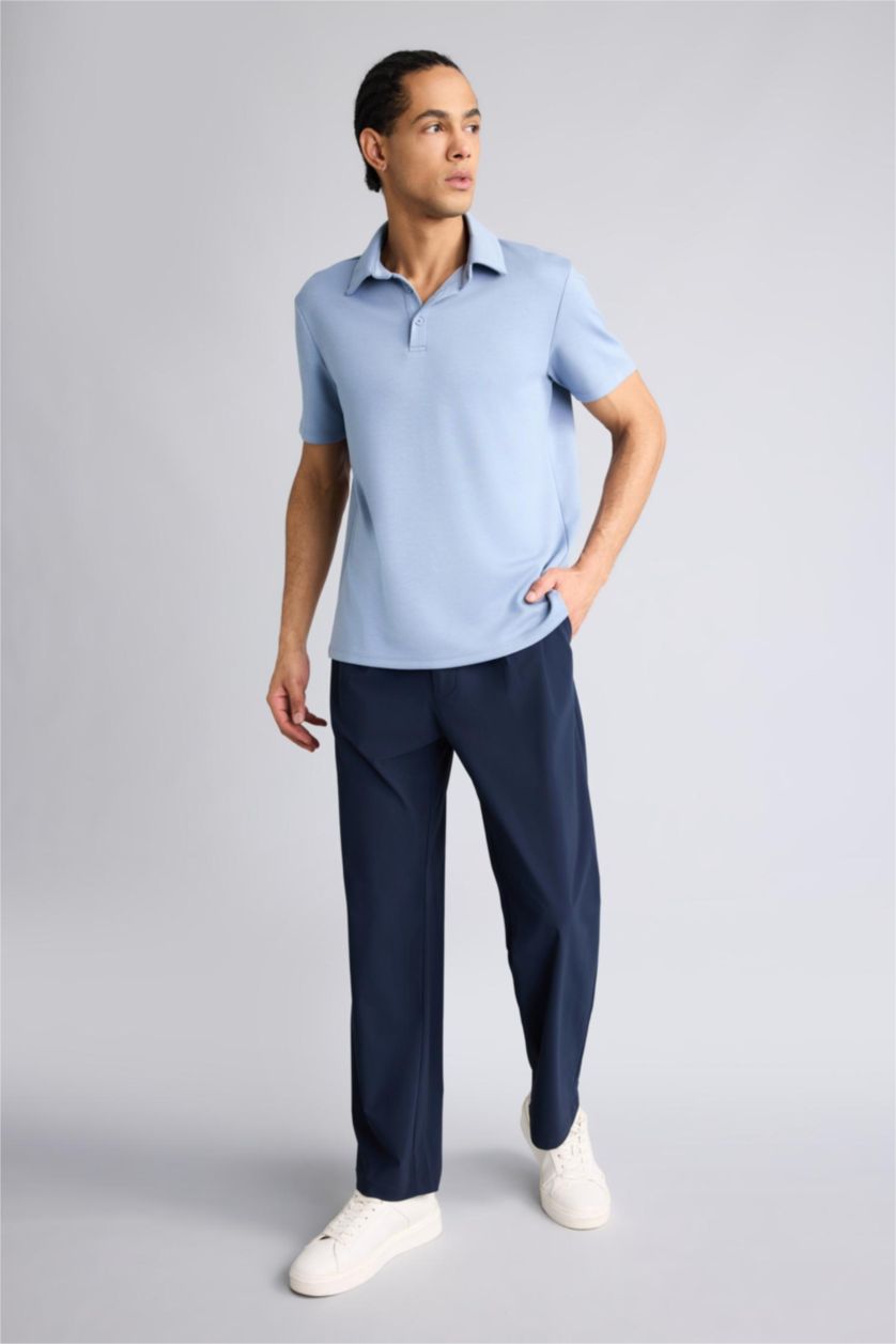 Erkek Mat Mavi Polo Yaka Sporcu Modal Polo Tişört