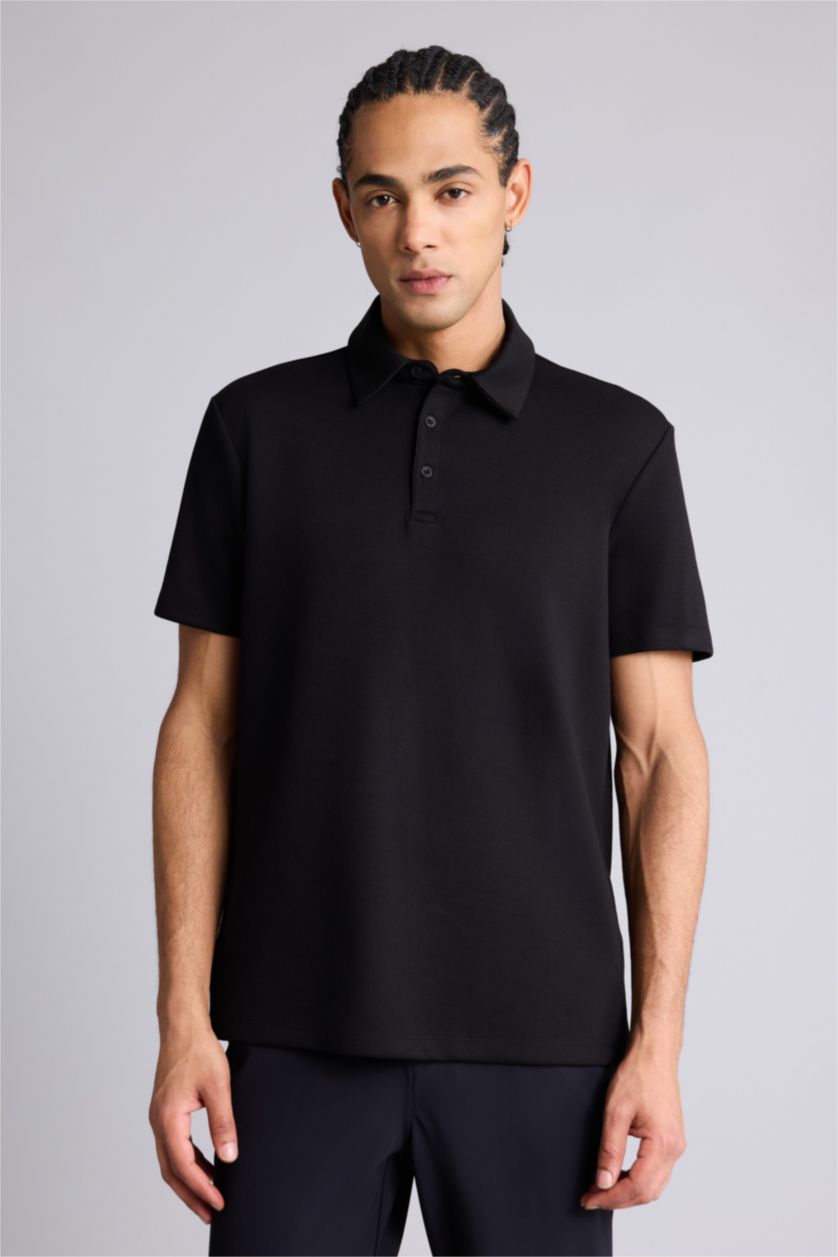 Erkek Siyah Standart Fıt Polo Yaka Sporcu Modal Kısa Kollu Polo Tişört