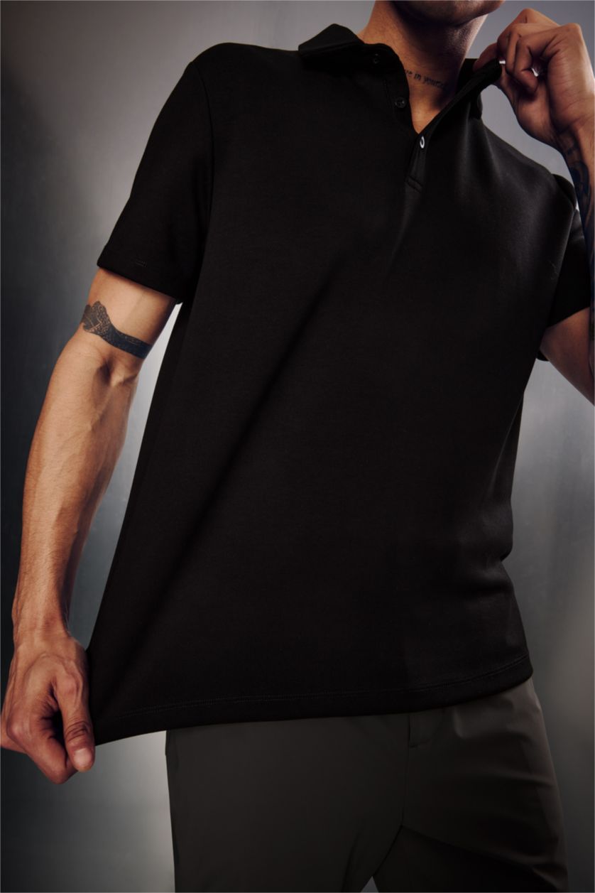 MAN Black Standard Fit Modal Sports Polo T-Shirt