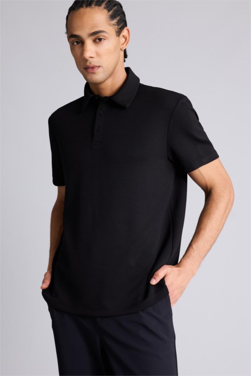 MAN Black Standard Fit Modal Sports Polo T-Shirt