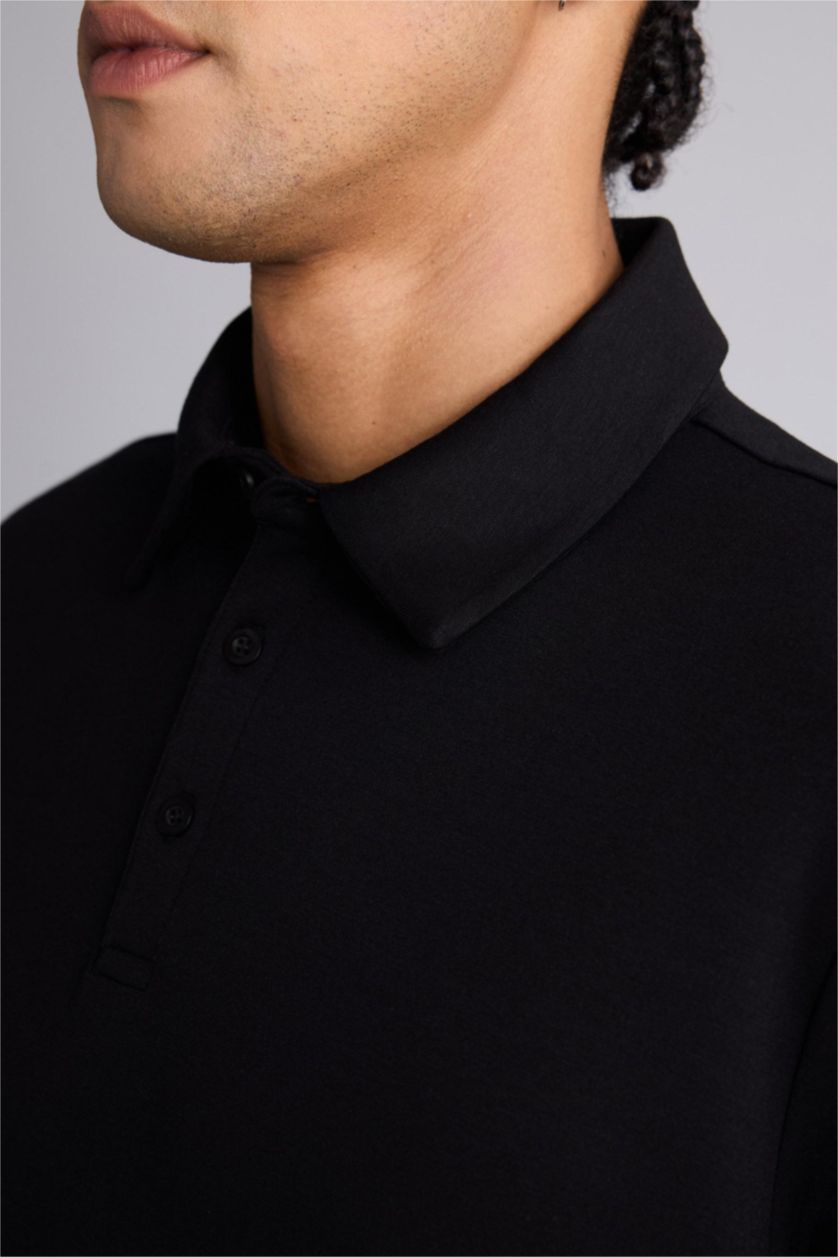 MAN Black Standard Fit Modal Sports Polo T-Shirt