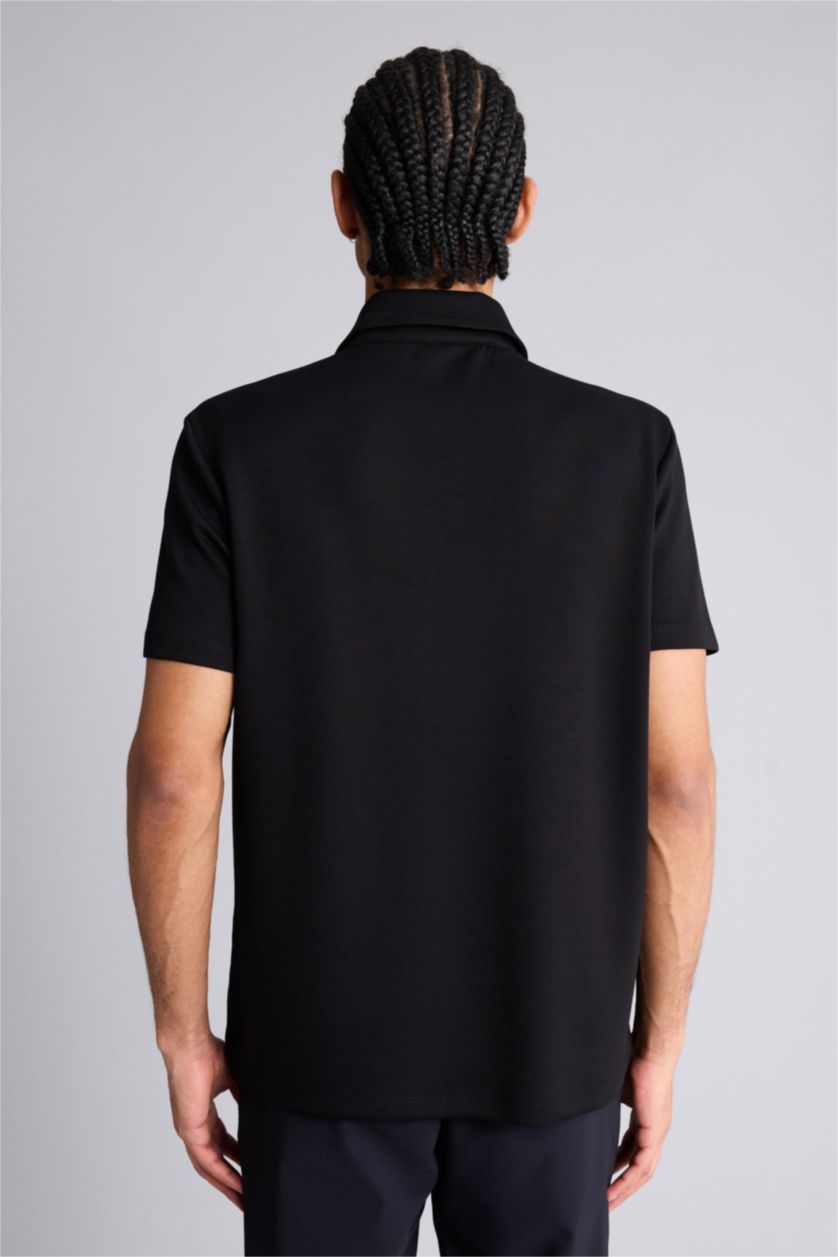 MAN Black Standard Fit Modal Sports Polo T-Shirt