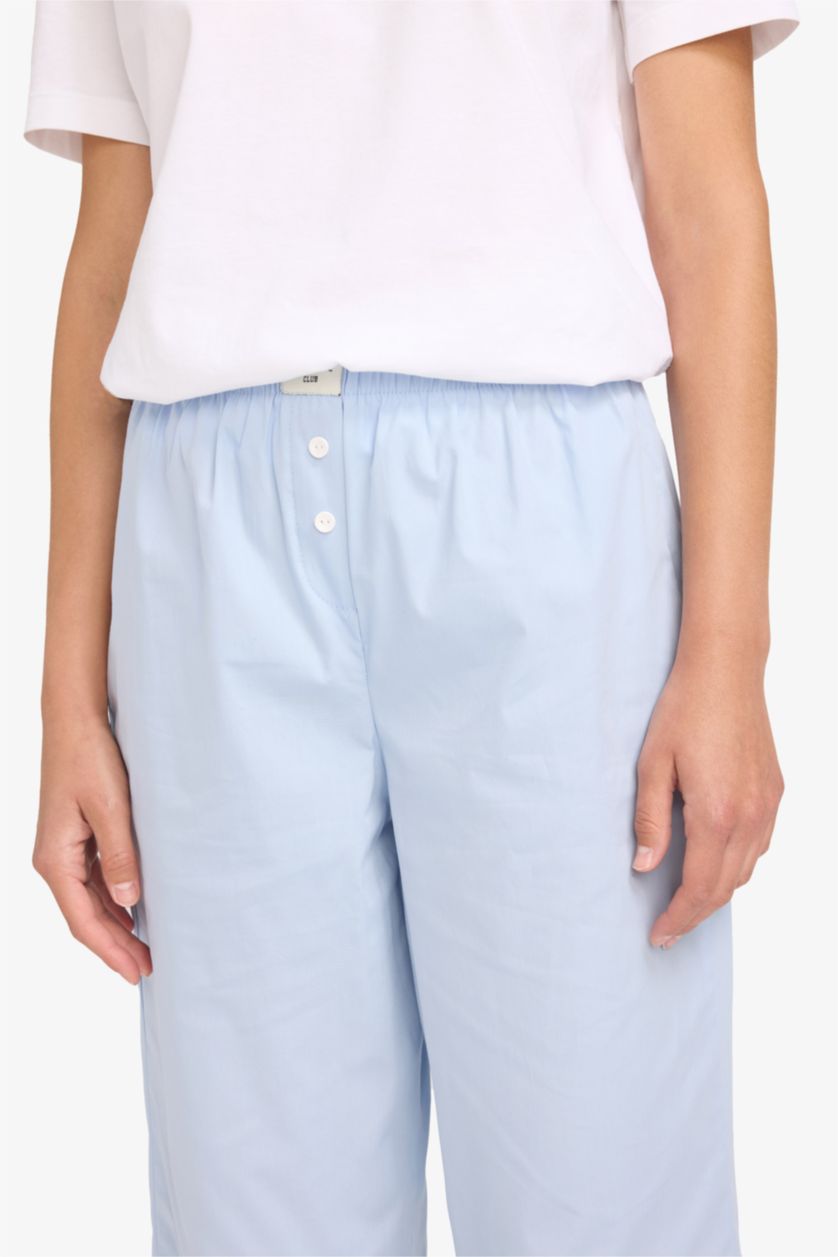 Kadın Mavi Regular Fit 2'li Poplin Uzun Pijama Altı