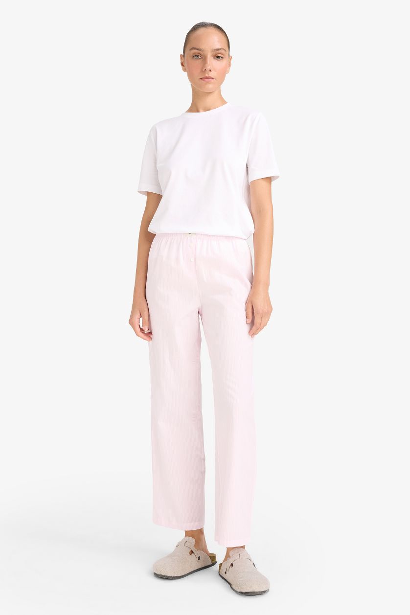 Kadın Açık Pembe Regular Fit Uzun Poplin Pijama Altı