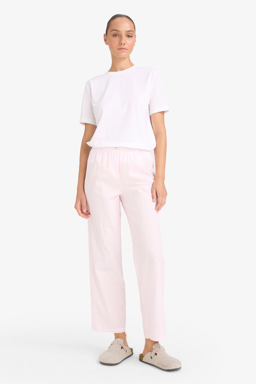 Kadın Açık Pembe Regular Fit Uzun Poplin Pijama Altı