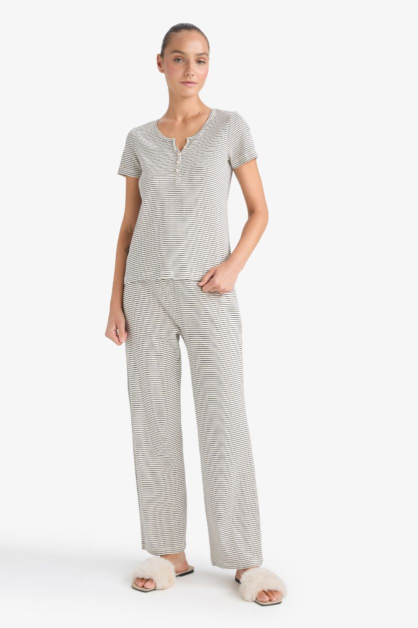 WOMAN Ecru Fall in Love Regular Fit Striped Top Bottom 2 Piece Set