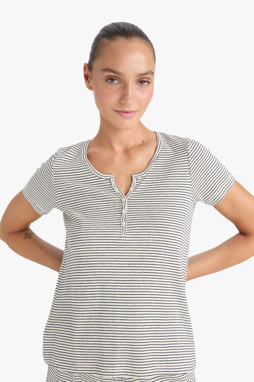 WOMAN Ecru Fall in Love Regular Fit Striped Top Bottom 2 Piece Set