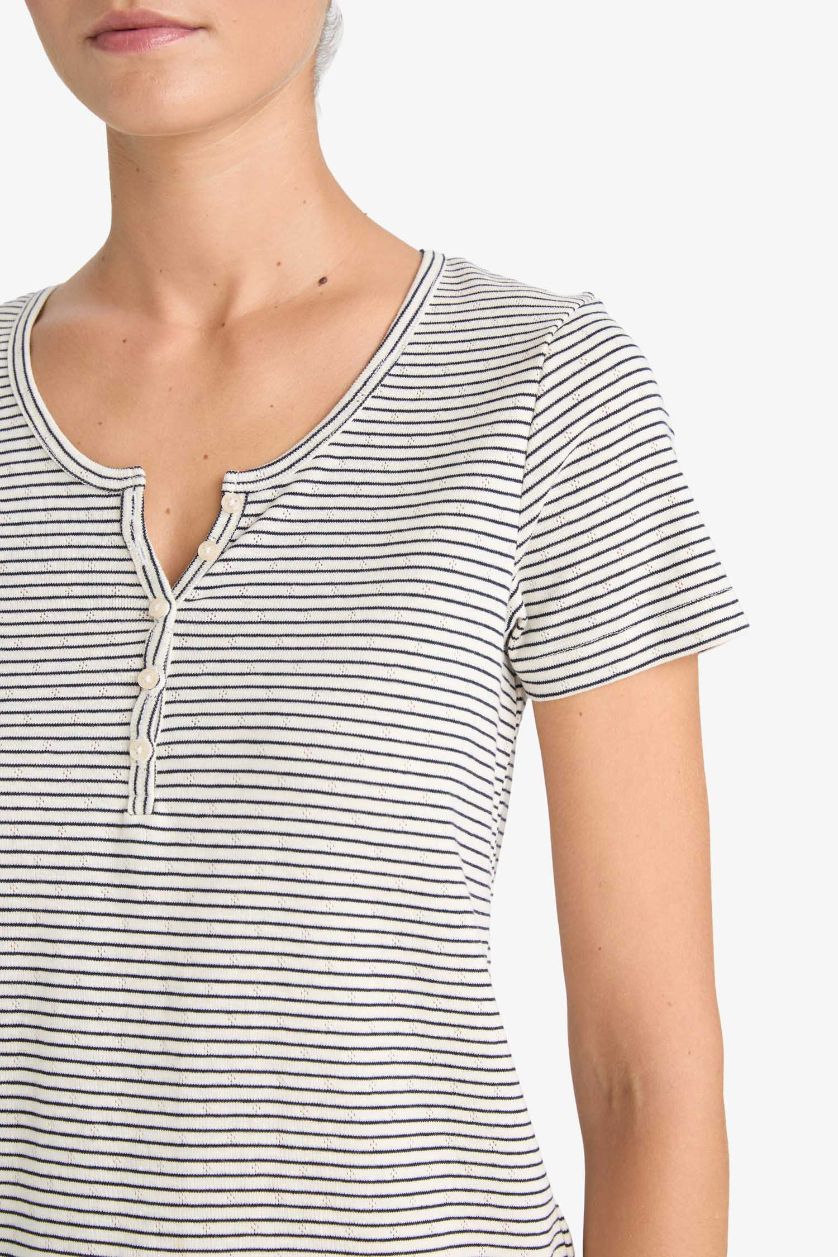 WOMAN Ecru Fall in Love Regular Fit Striped Top Bottom 2 Piece Set