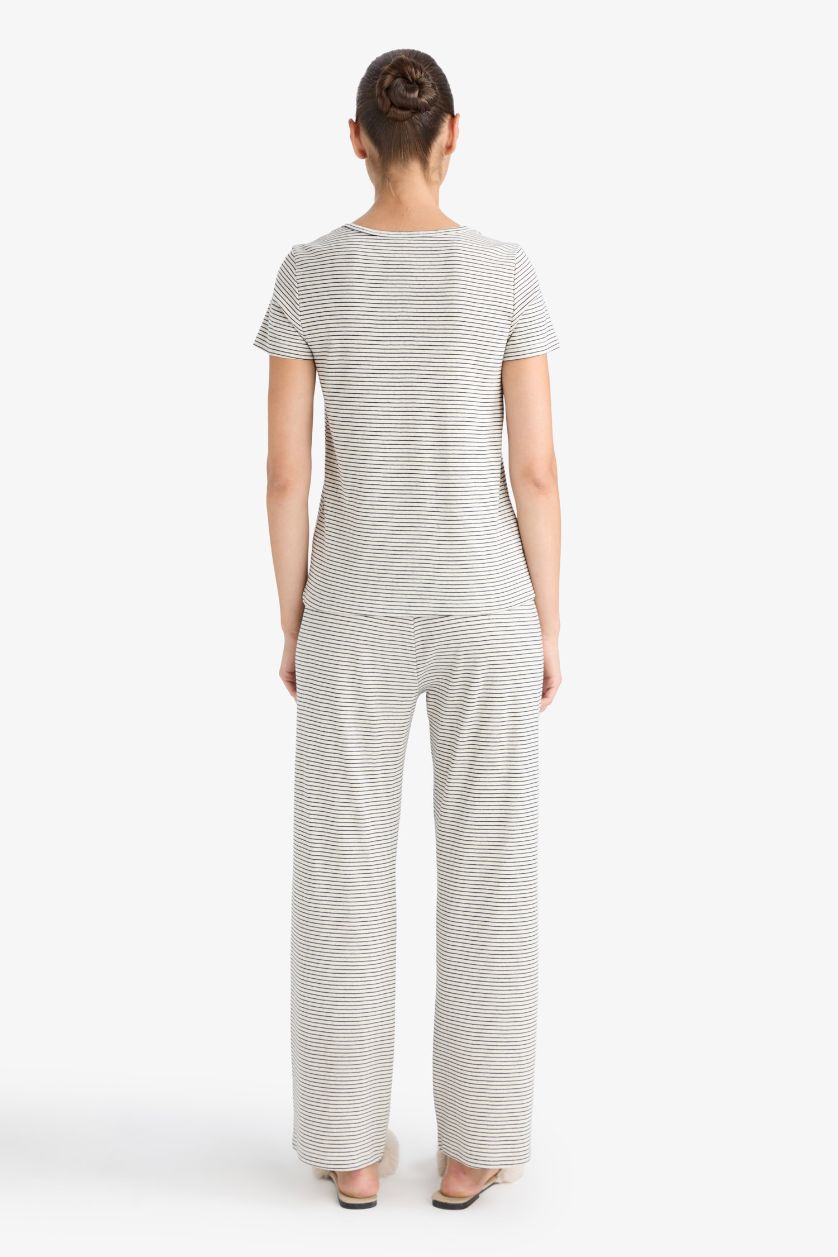 WOMAN Ecru Fall in Love Regular Fit Striped Top Bottom 2 Piece Set