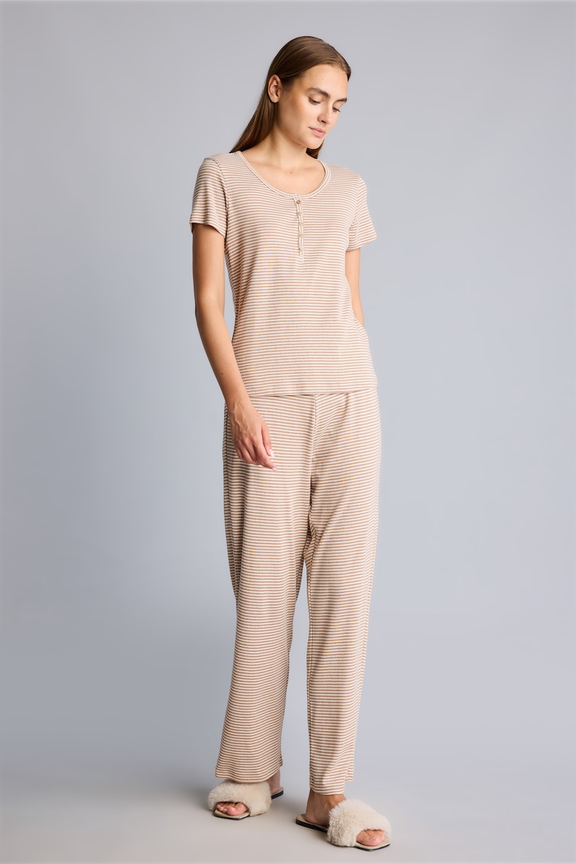 Kadın Vizon Regular Fit Çizgili 2'li Pijama Takımı