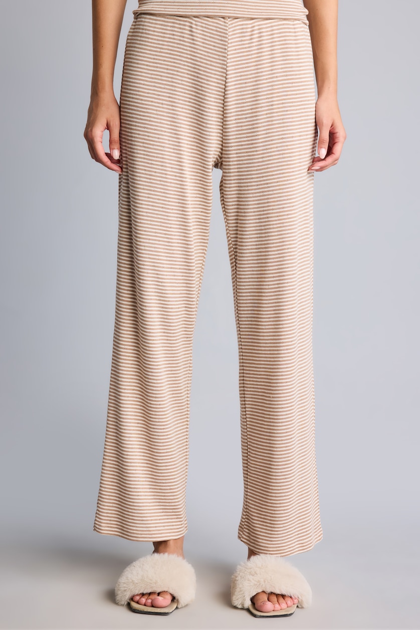 Kadın Vizon Regular Fit Çizgili 2'li Pijama Takımı