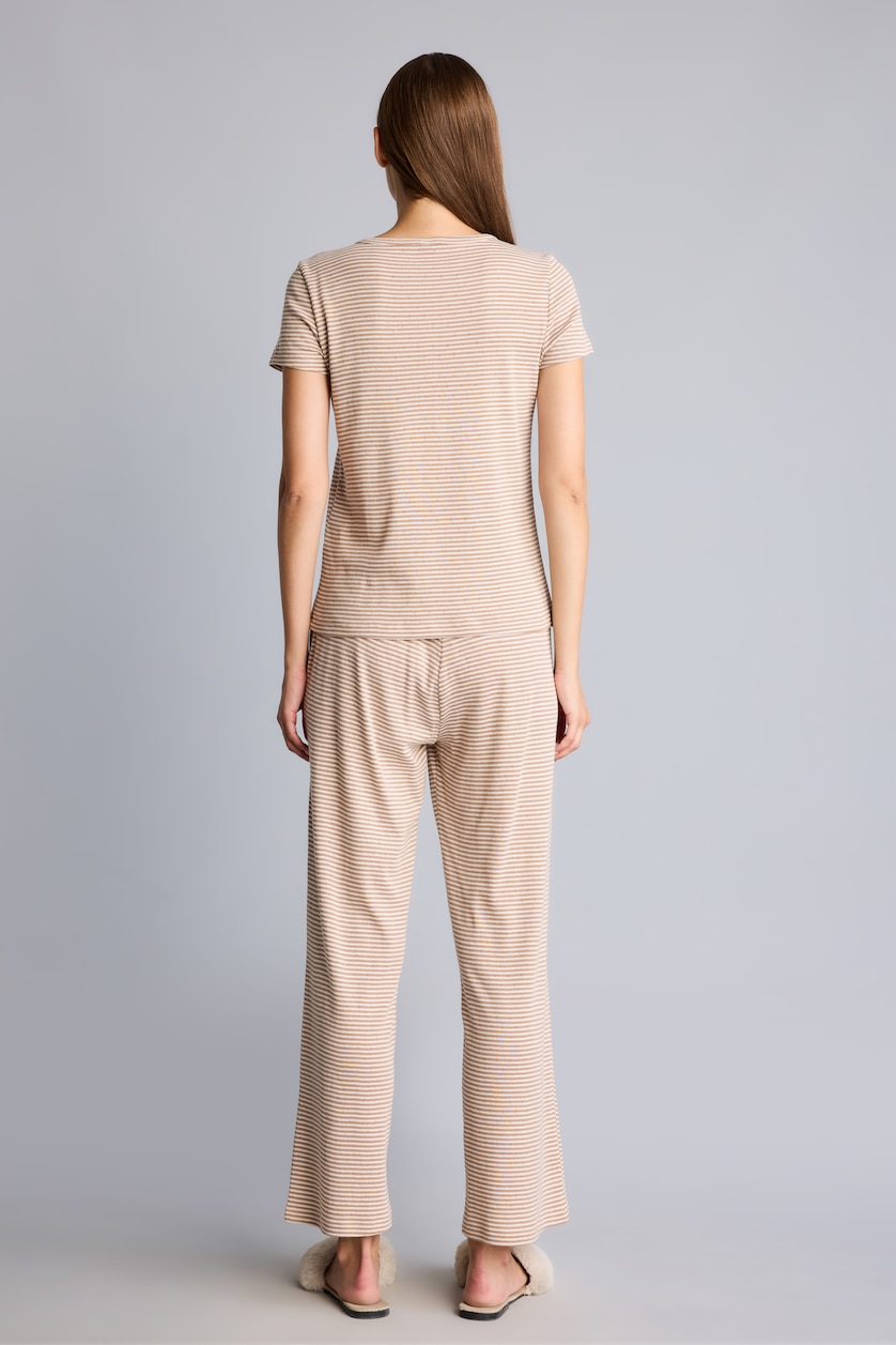 Kadın Vizon Regular Fit Çizgili 2'li Pijama Takımı