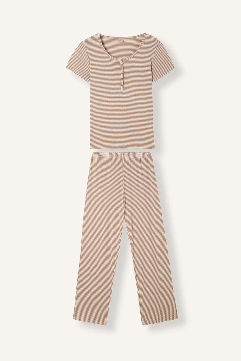 WOMAN Vison Regular Fit Striped 2 Piece Pyjama Set