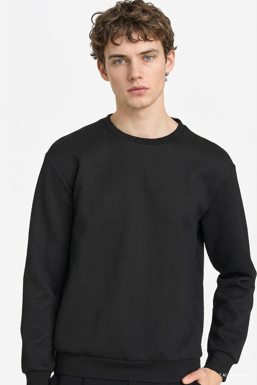 Erkek Siyah Regular Fıt Basic Sweatshirt
