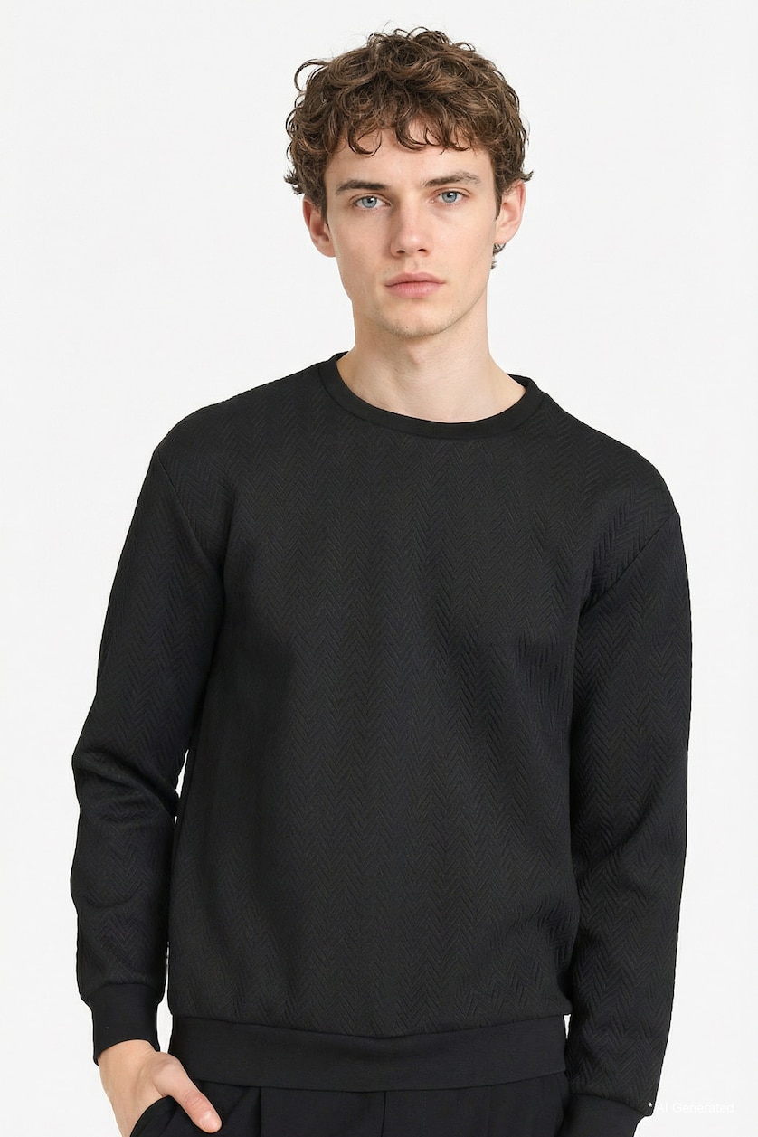 Erkek Siyah Regular Fıt Basic Sweatshirt