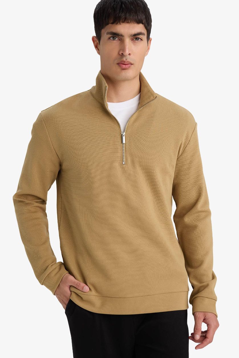 Erkek Meşe Yeşili Regular Fit Dik Yaka Sweatshirt