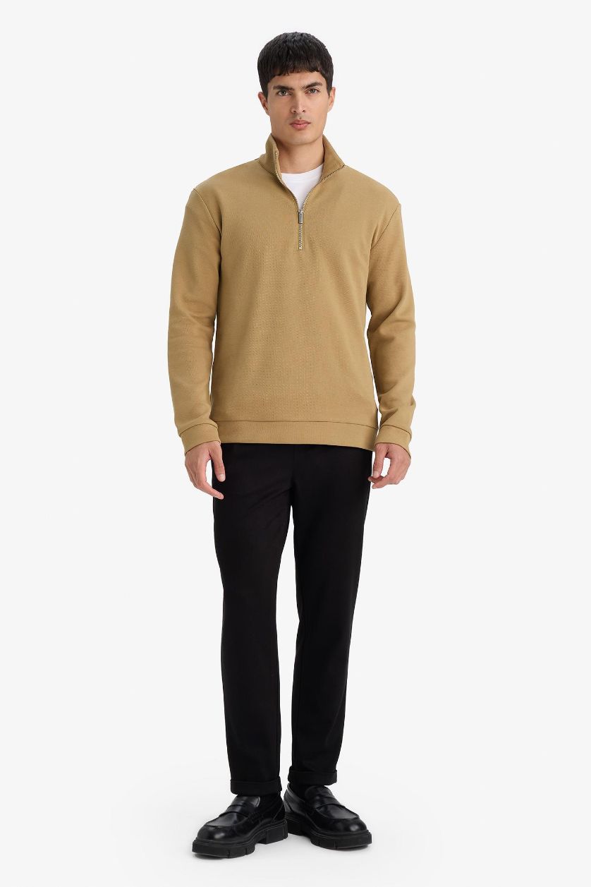 Erkek Meşe Yeşili Regular Fit Dik Yaka Sweatshirt