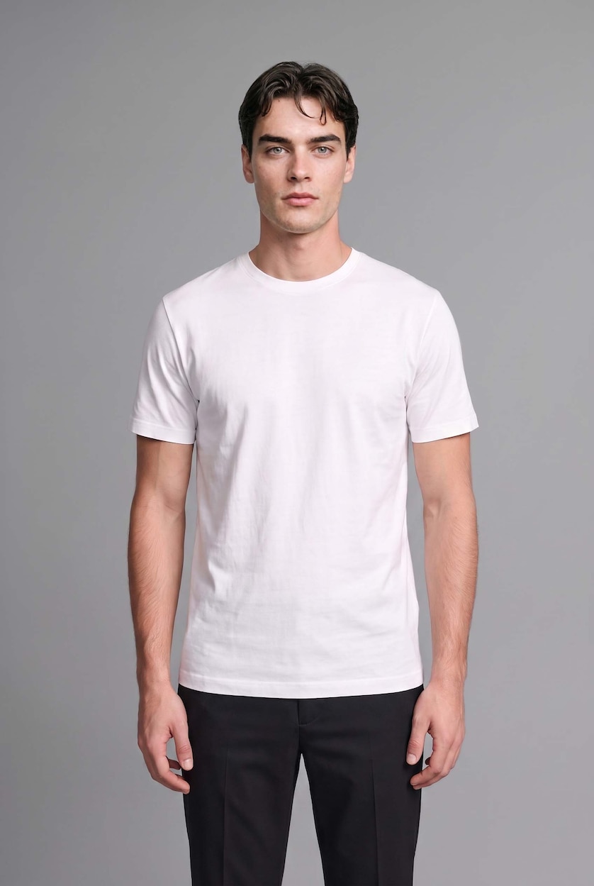 MAN Ecru Crew Neck Short Sleeve Short Sleeve T-Shirt