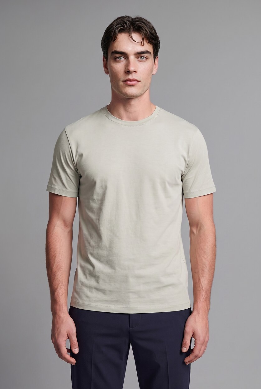 MAN Light Khaki Crew Neck Short Sleeve Short Sleeve T-Shirt