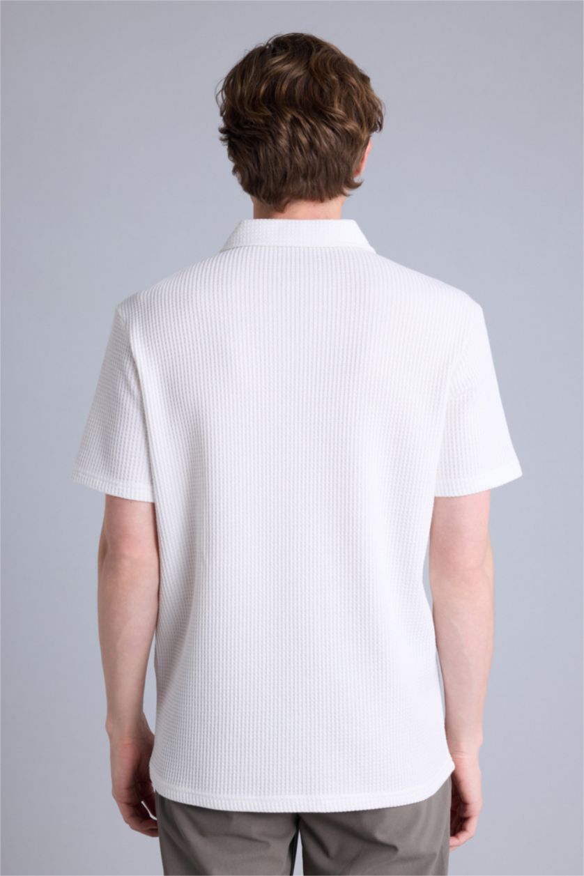 Erkek Ekru Regular Fıt Kısa Kollu Polo Tişört