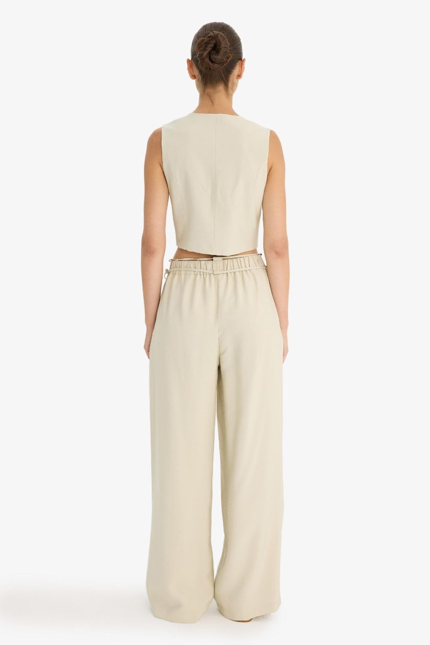 نساء نعناعي فاتح سروال قماش ايوسل وايد ليج وايد ليج