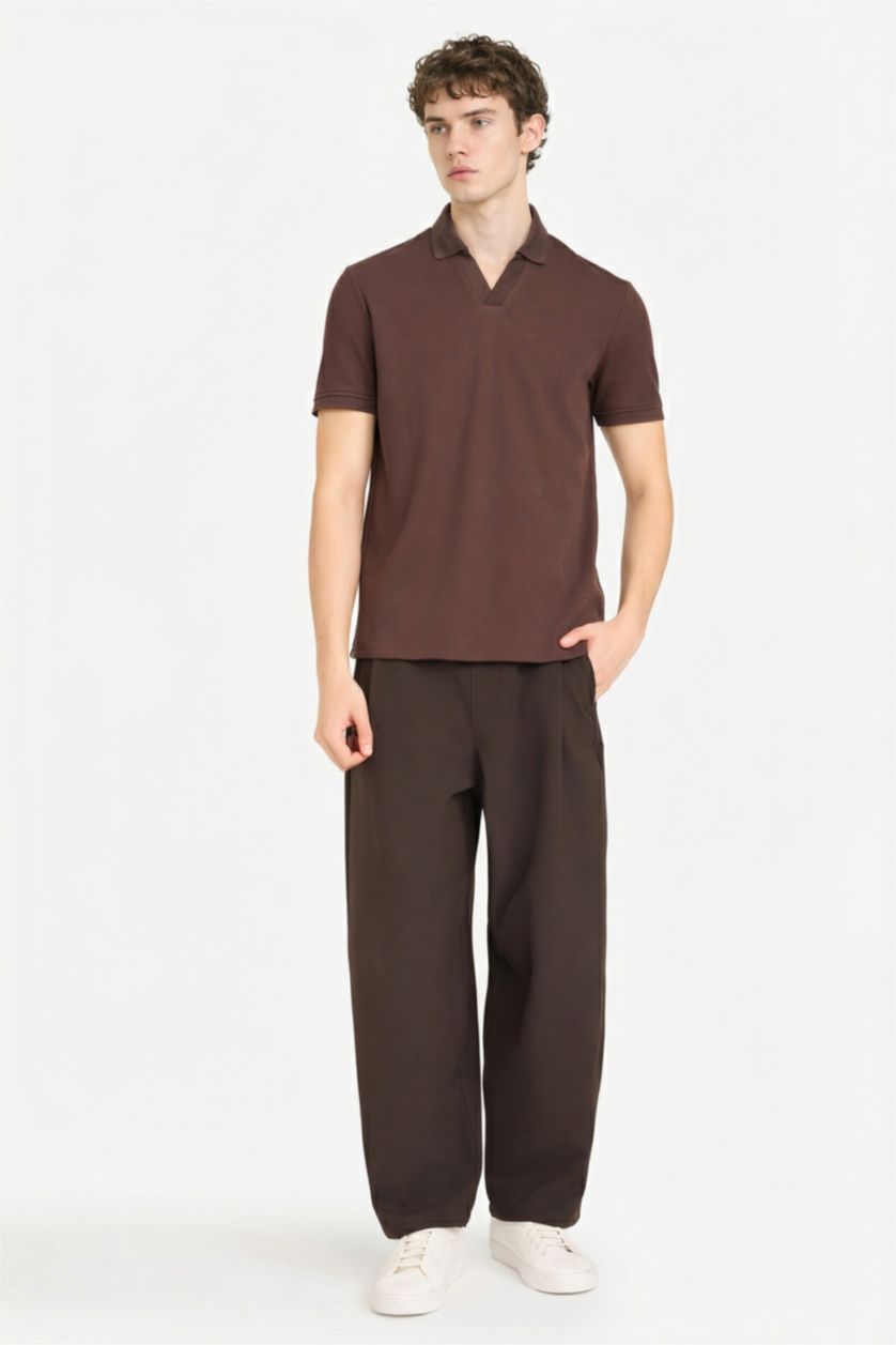 MAN Brown Regular Fit Zippered Collar Short Sleeves Polo T-shirt