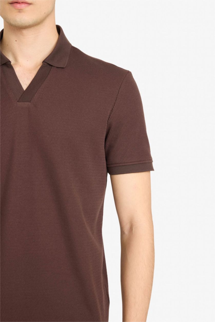 MAN Brown Regular Fit Zippered Collar Short Sleeves Polo T-shirt