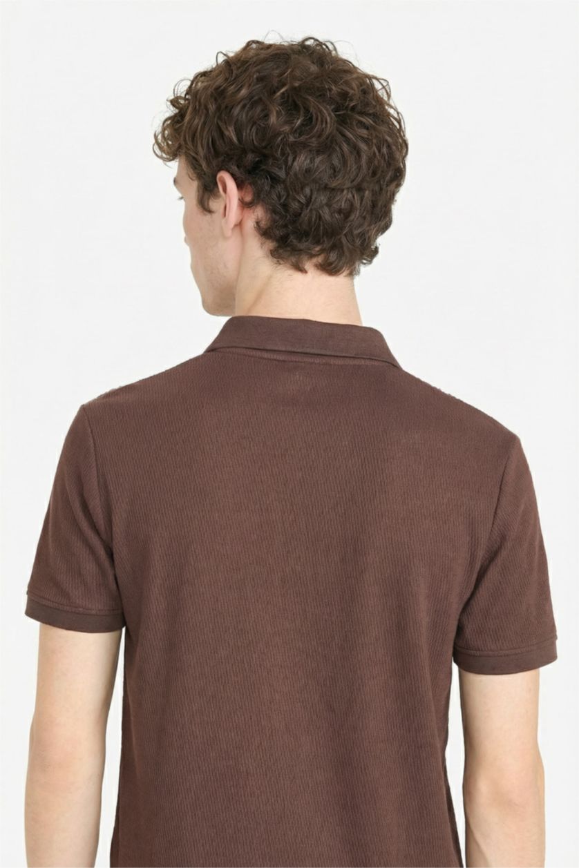 MAN Brown Regular Fit Zippered Collar Short Sleeves Polo T-shirt