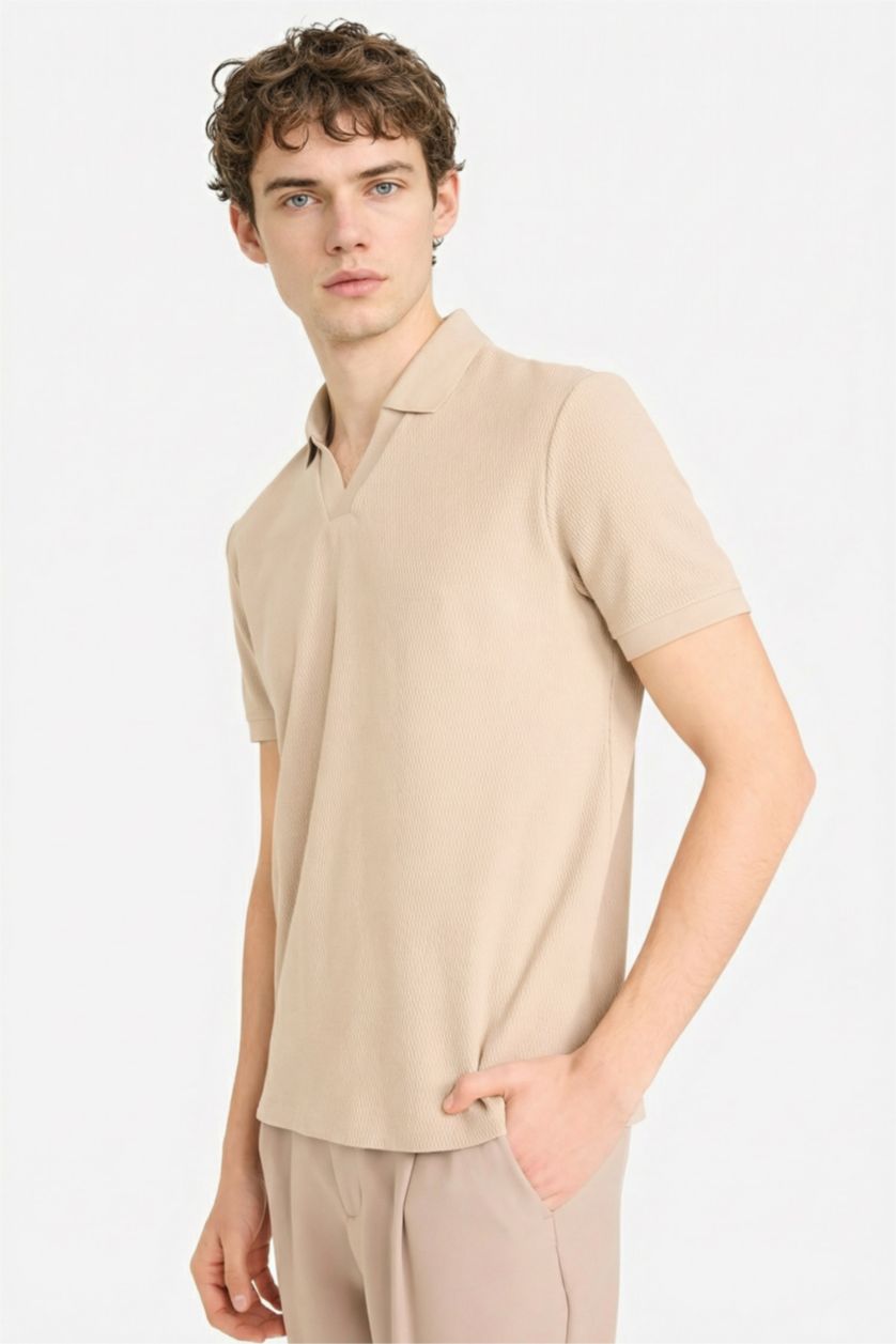 MAN Ecru Regular Fit Short Sleeves Polo T-shirt