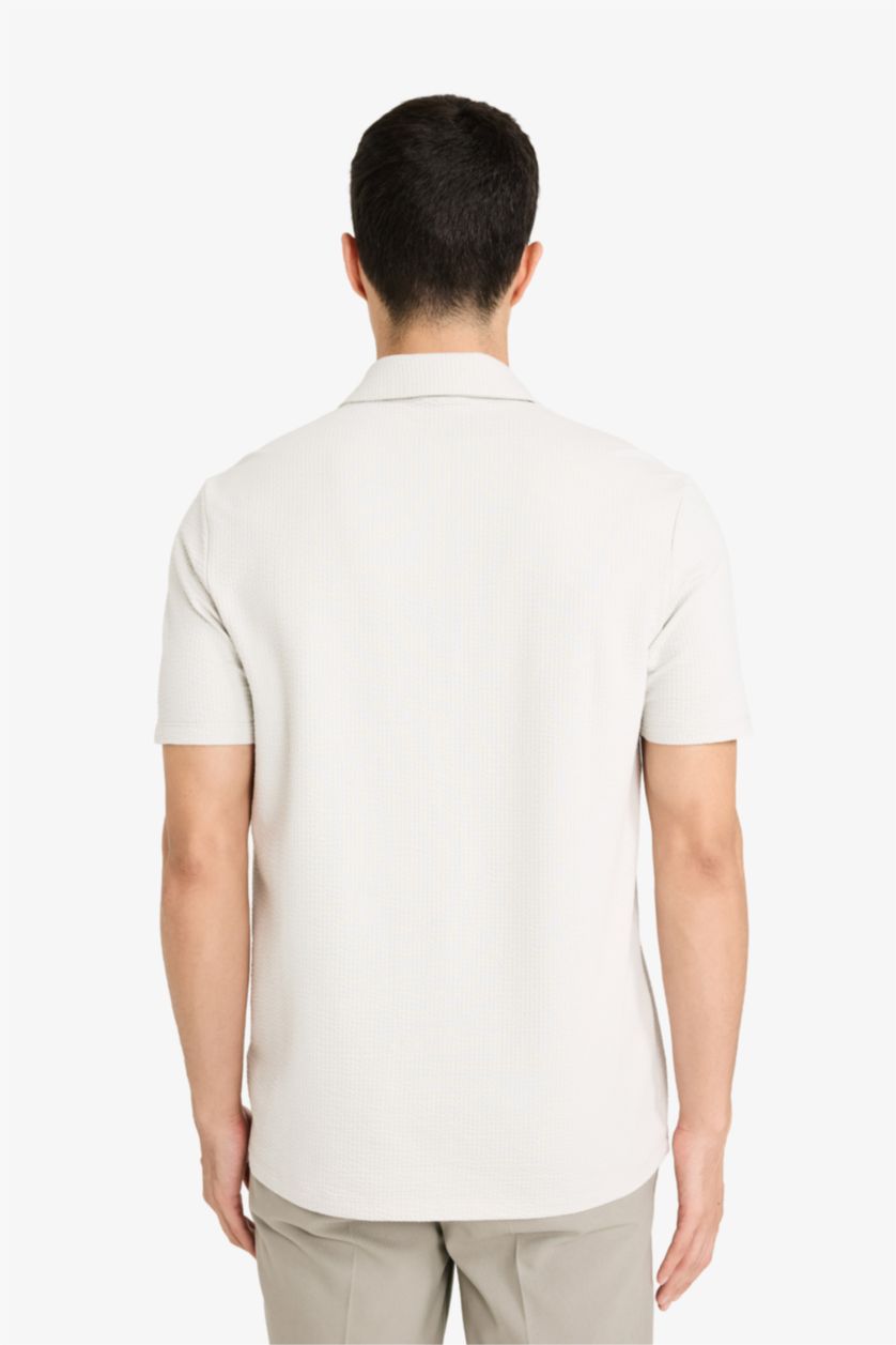 MAN Stone تيشيرت بولو نص كم قصة عادية وسحاب