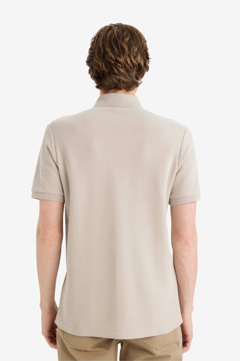 MAN Beige Melange Regular Fit Zippered Short Sleeves Polo T-shirt