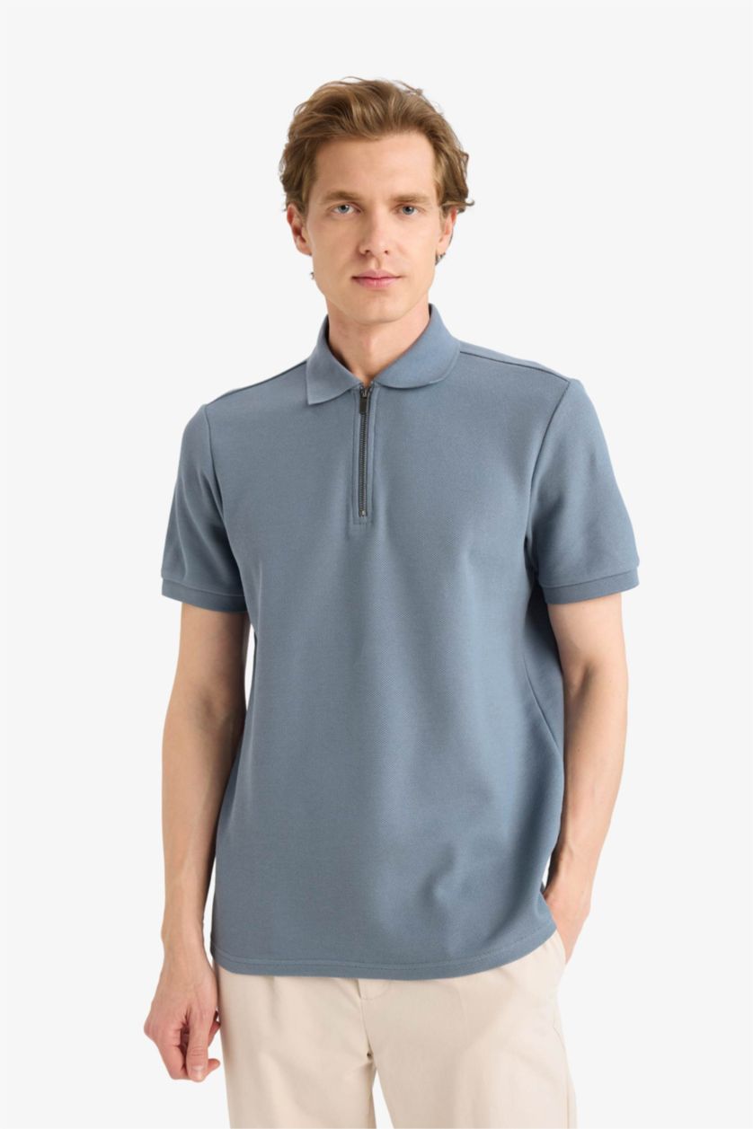 MAN Grey Regular Fit Short Sleeves Polo T-shirt