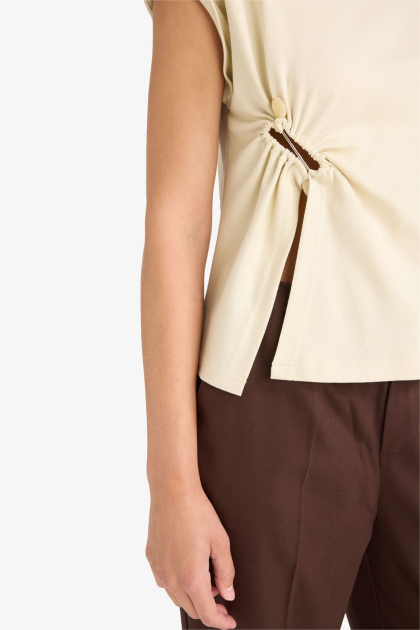 نساء اللون الحجري تيشيرت نص ردن بياخة مستديرة