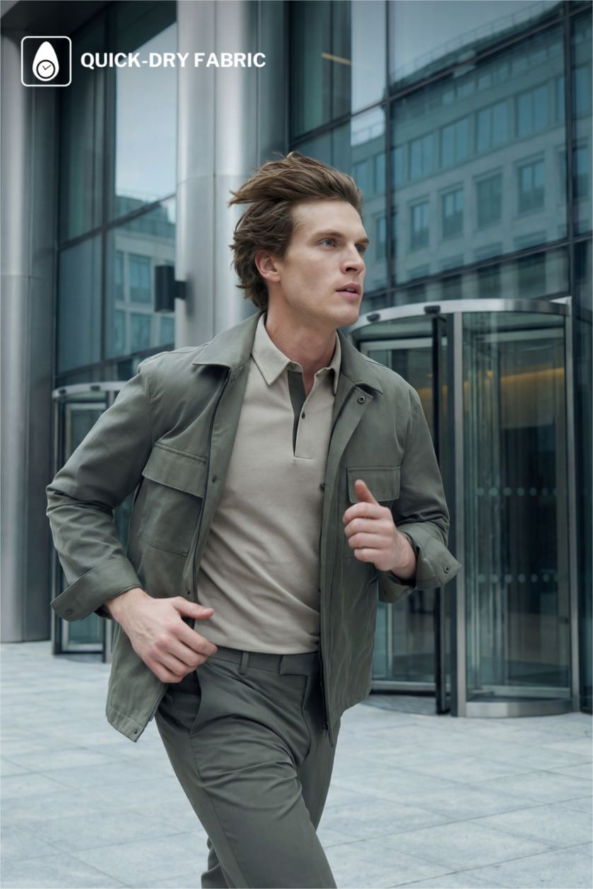 MAN Khaki Regular Fit Long Sleeve Overshirt