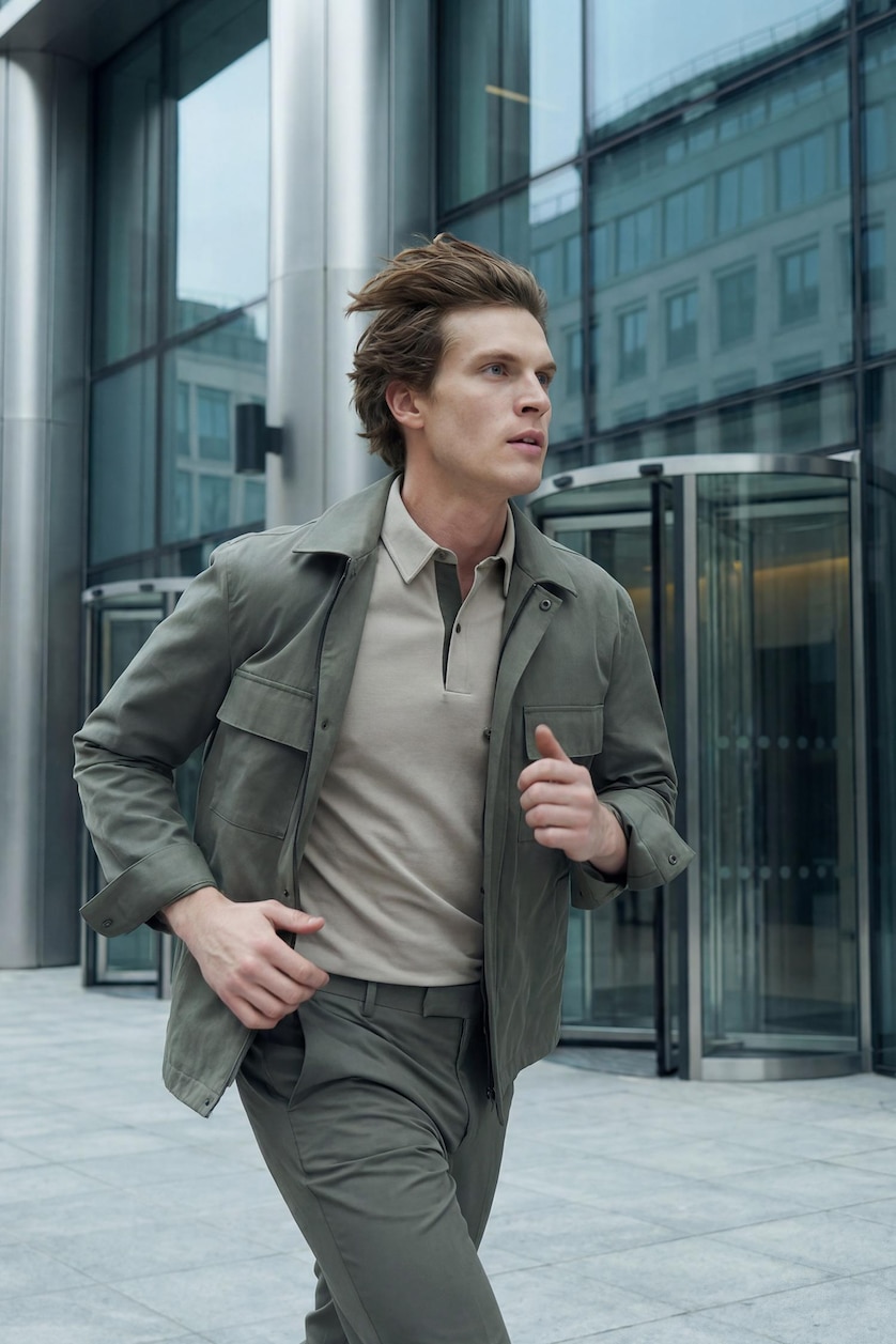 MAN Khaki Regular Fit Long Sleeve Overshirt