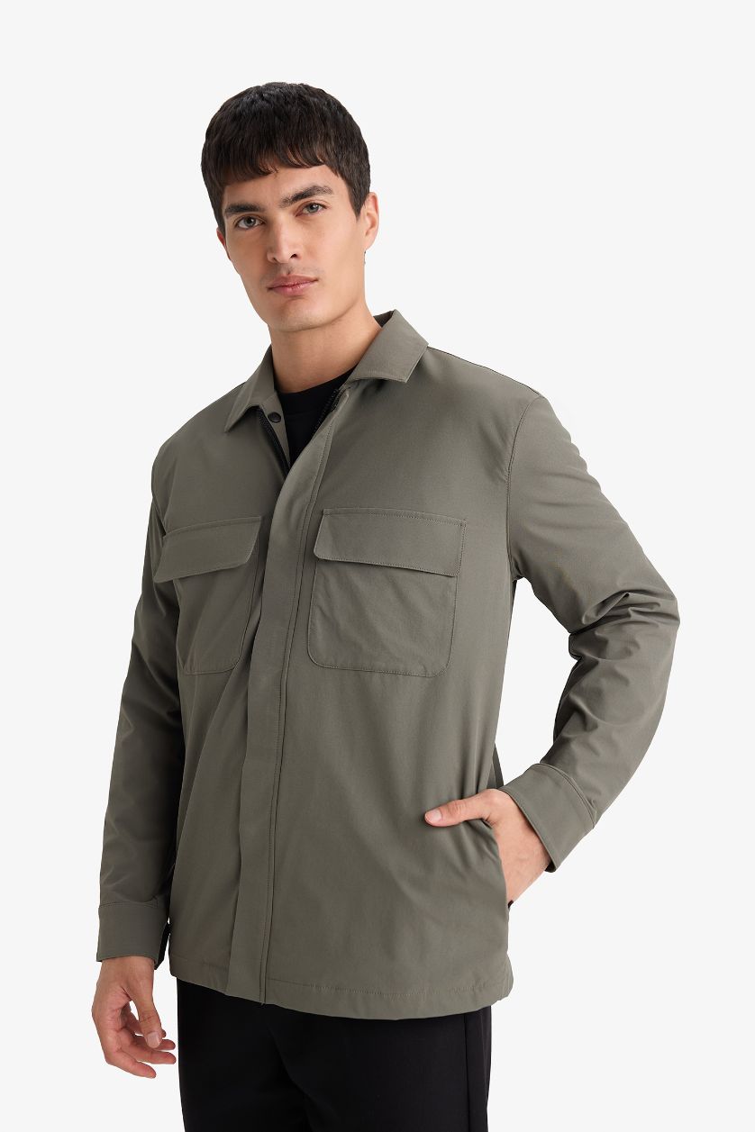 Мужчины Хаки Куртка-рубашка Regular Fit с воротником поло