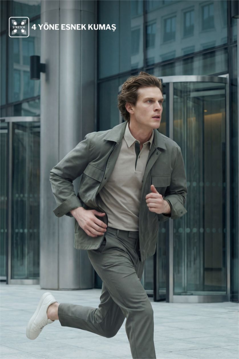Erkek Haki Polo Yaka Gömlek Ceket