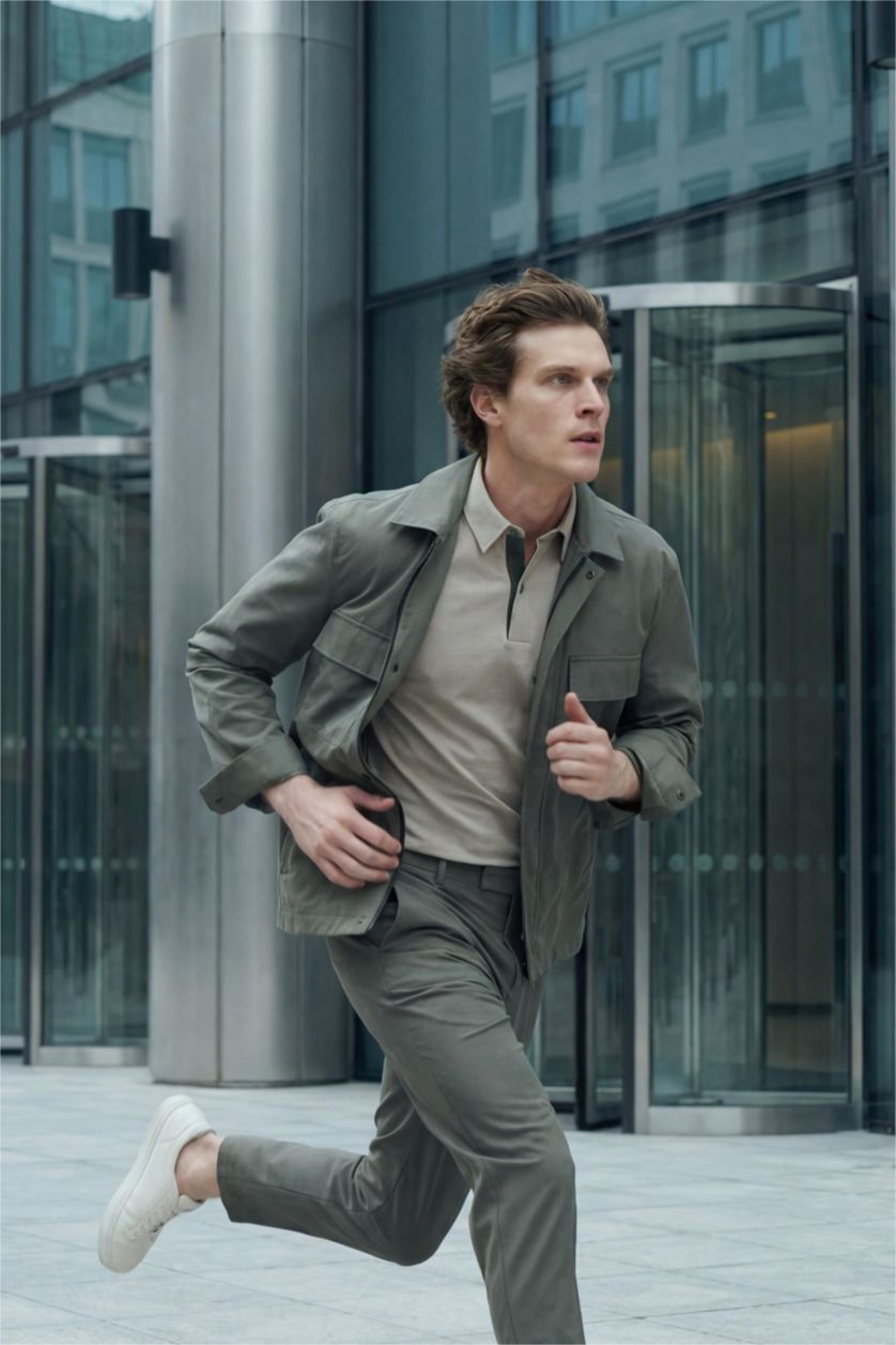 MAN Khaki Regular Fit Long Sleeve Overshirt